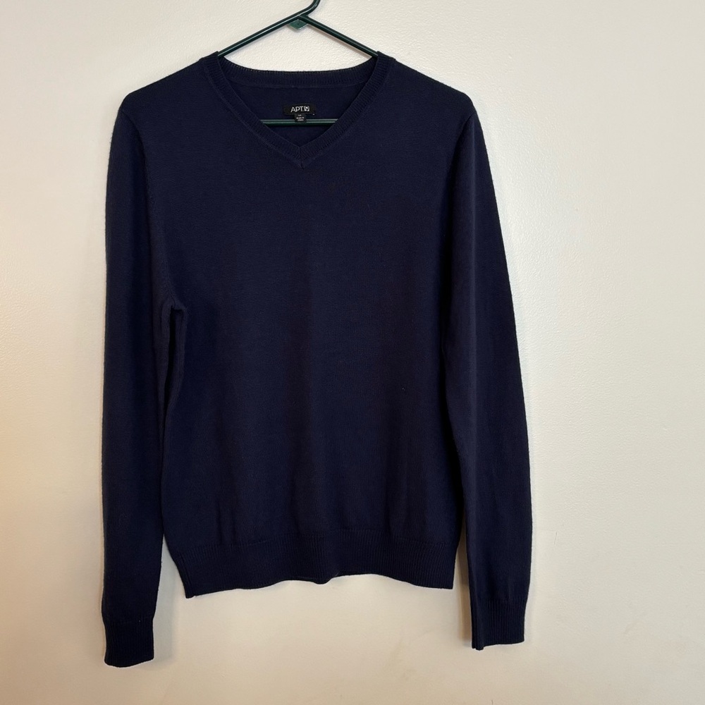 Apt 9 Sweater Mens Size Medium Merino Wool Blend Pullover Navy V-Neck